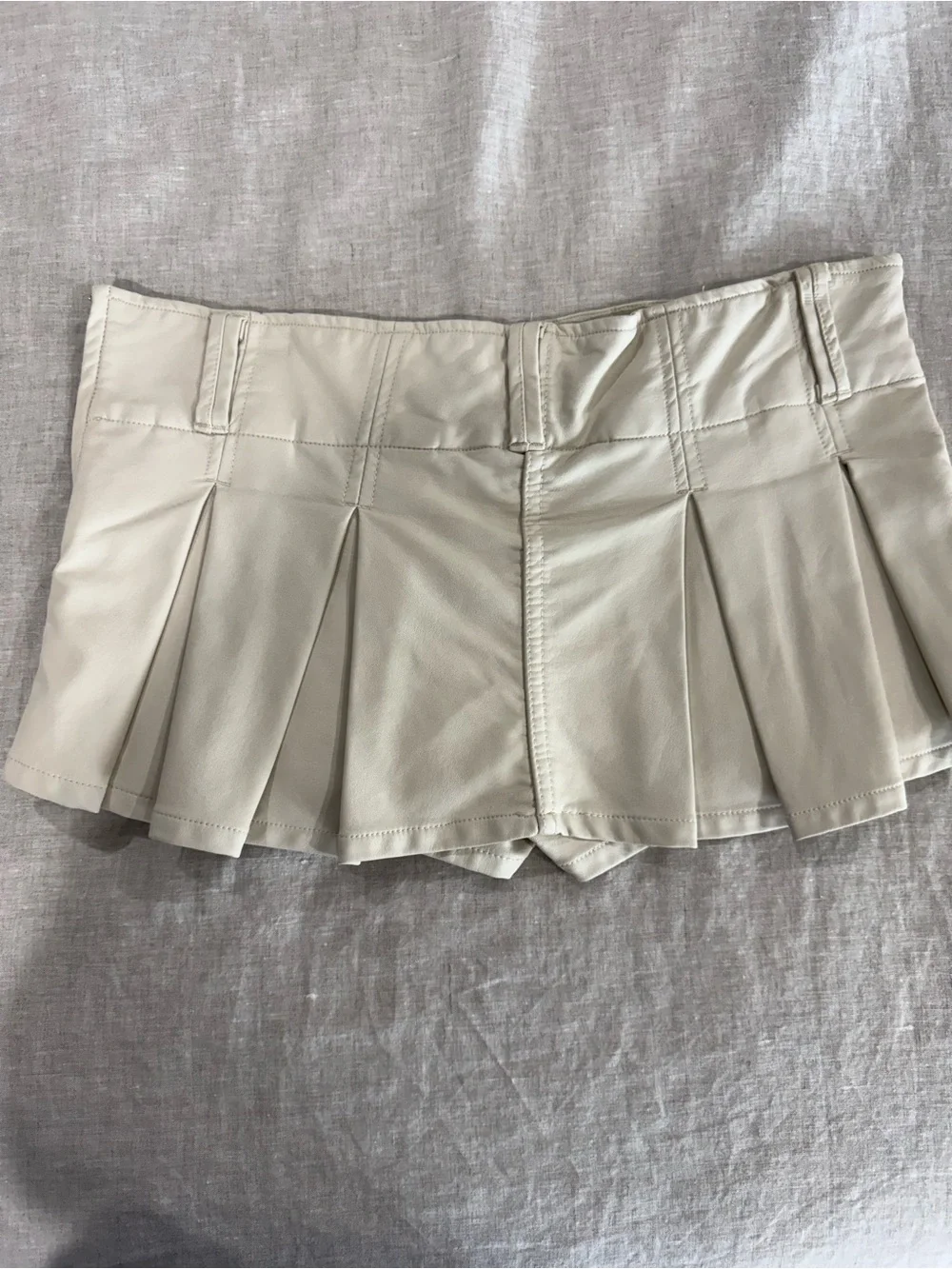 Free People Cream Pleated Faux Leather Mini Skirt-Shorts